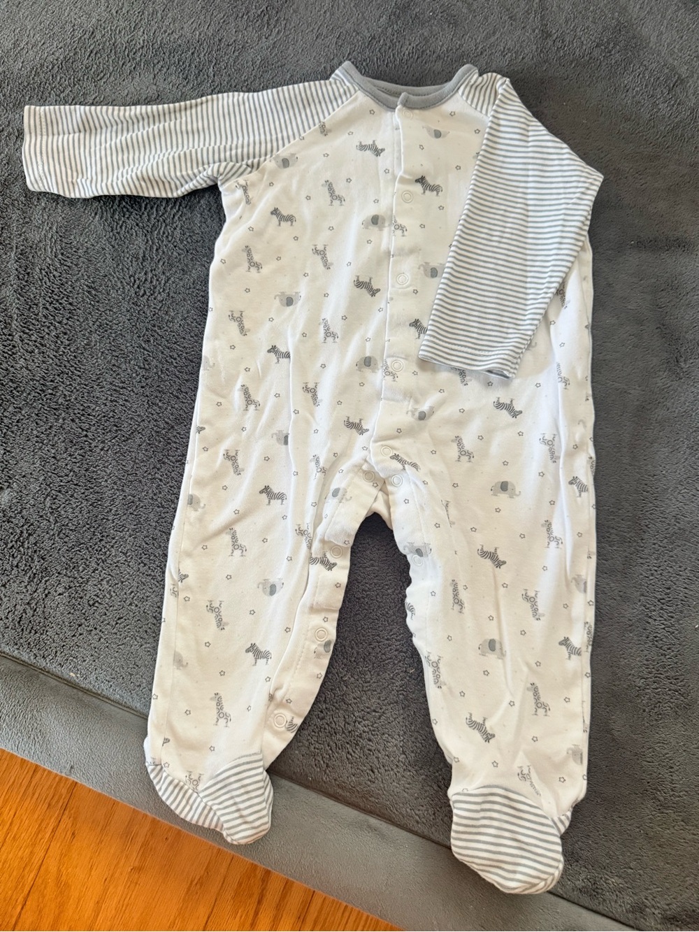 Little Me Gray Striped & Animal Print Footed One-Piece